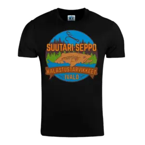 Suutari-Sepon musta t-paita logolla