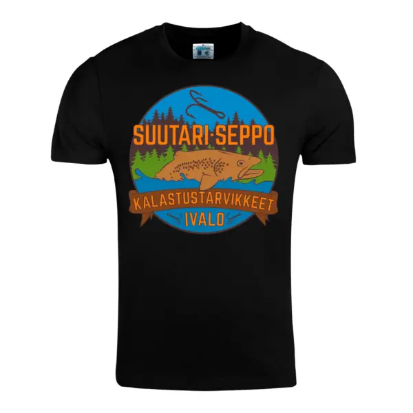 Suutari-Sepon musta t-paita logolla